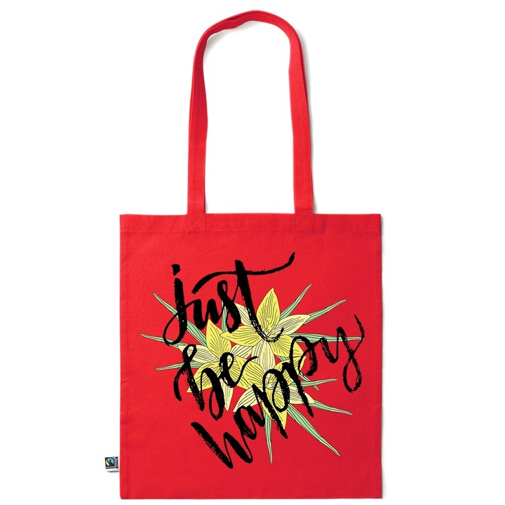 Go For It Shopper fazonú pamut táska mintával, Just Be Happy, 38×42cm, Piros grenadine, R-KI233