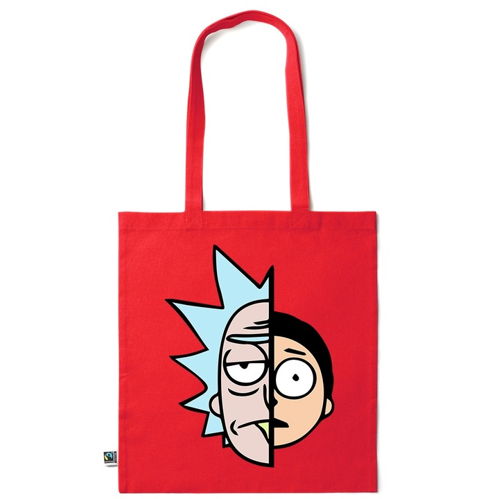 Go For It Shopper fazonú pamut táska mintával, Rick and Morty, 38×42cm, Piros grenadine, R-KI178
