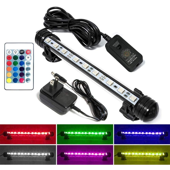Lumina LED acvariu KkvoGmle, RGB, control wireless, reglabila, submersibila, multicolor, rezistenta la apa