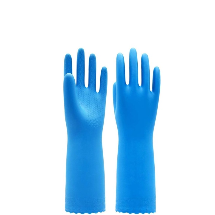 Védőkesztyű tisztításhoz, PVC/pamut, csúszásmentes, kék, L