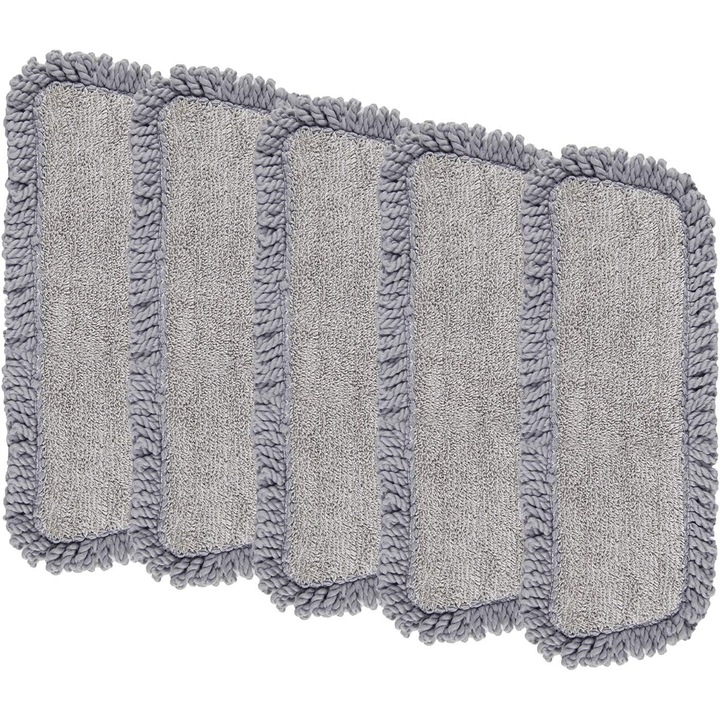 Set 4 rezerve mop din microfibra, gri, lavabil, pentru curatare umeda si uscata