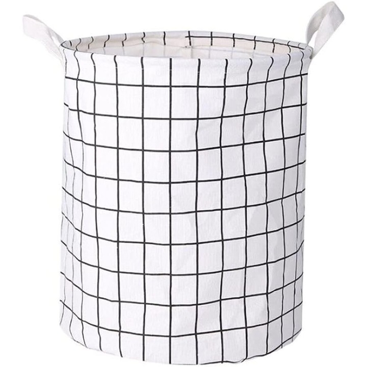 Cos de rufe pliabil, Organizator multifunctional, bumbac cu acoperire impermeabila, alb, 43x33cm