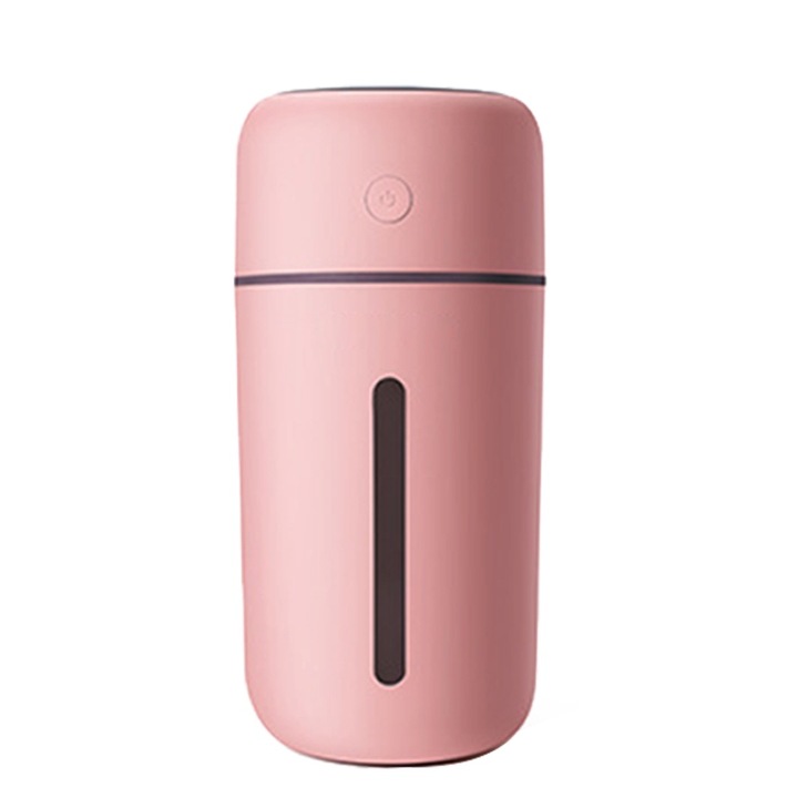 Hordozható párásító színes éjszakai fénnyel, ABS+PP+szilikon, rózsaszín, 15,7x7,7x7,7 cm