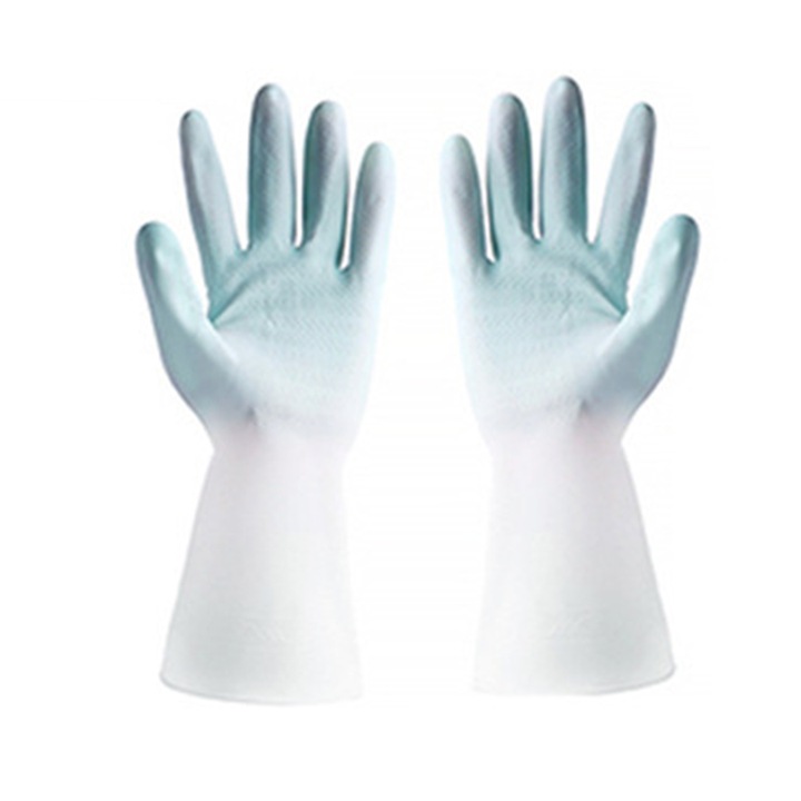 Védőkesztyű mosogatáshoz, pamut, többször használható, csúszásmentes, kék/fehér, L
