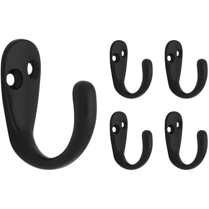 Set carlige pentru prosoape si halate, Montare usoara, Negru, Baie si dormitor