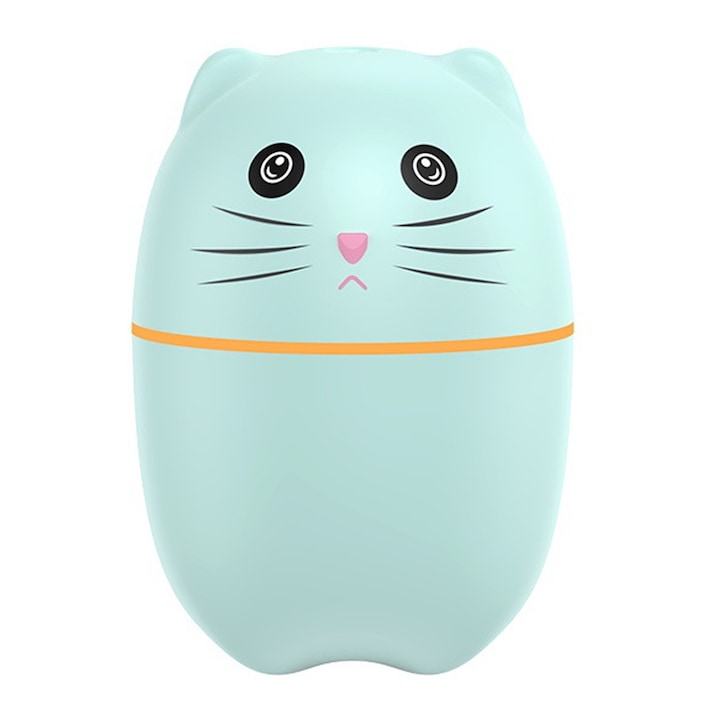 Mini hordozható párásító, zöld, USB, automata leállítás, 250 ml