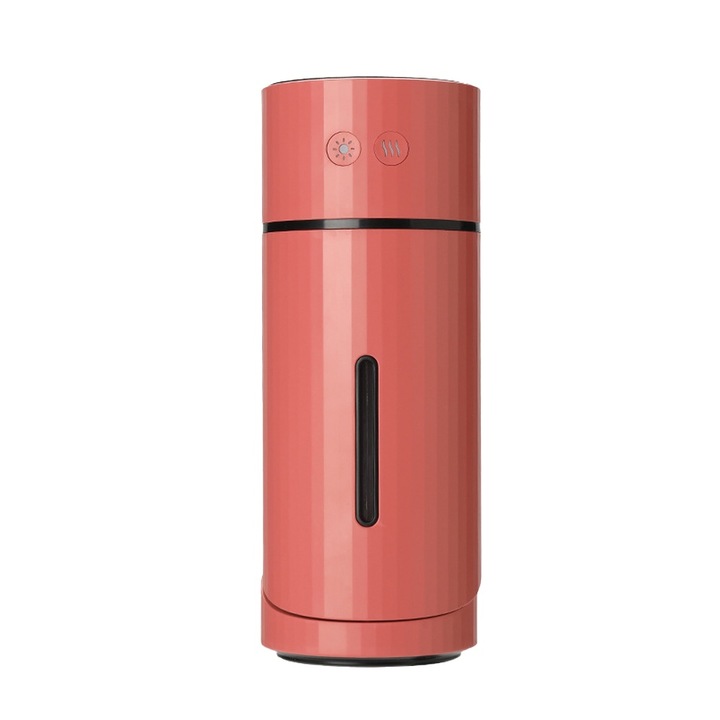 Hordozható párásító, színes éjszakai lámpával, 260 ml, rózsaszín