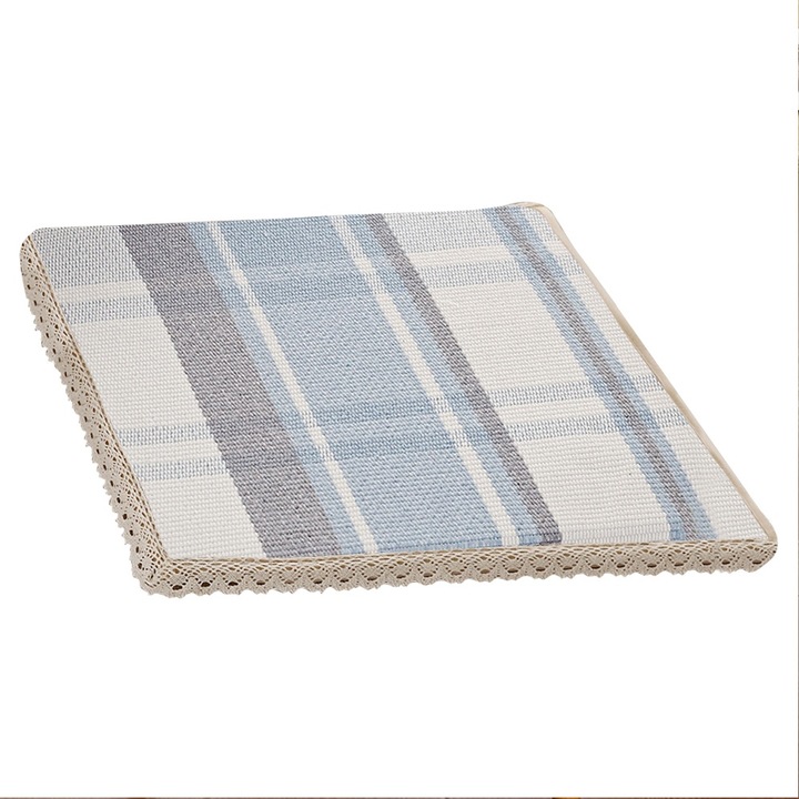 Perna scaun, carouri mari, albastru si alb, bumbac si in, lavabile, antiderapante, pentru scaune bucatarie