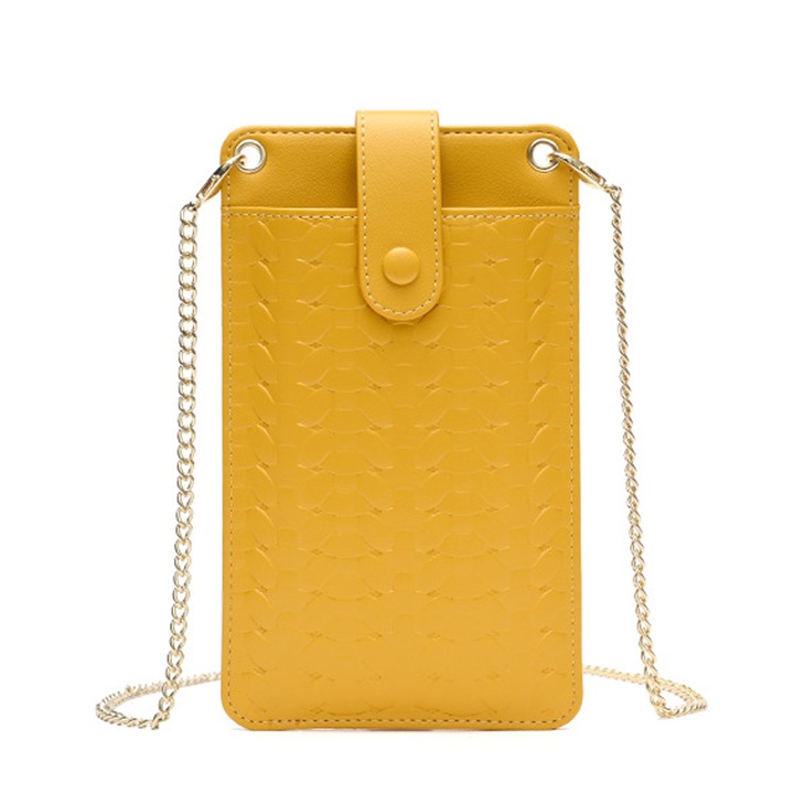 Portofel dama, model cu lant, textura impletita, galben