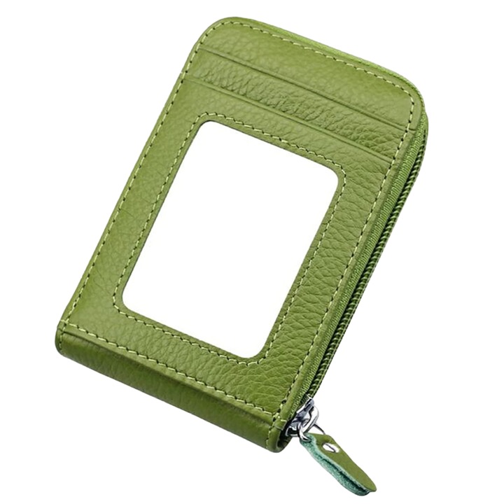 Portofel dama, anti-scan RFID, verde, 11+1 sloturi