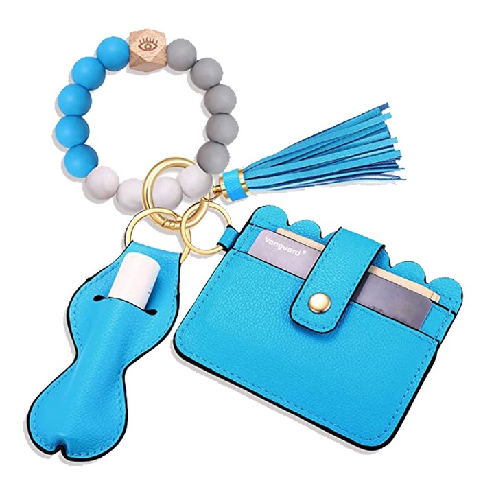 Bratara multifunctionala silicon, portmoneu, suport ruj, ciucure piele, multicolor, set