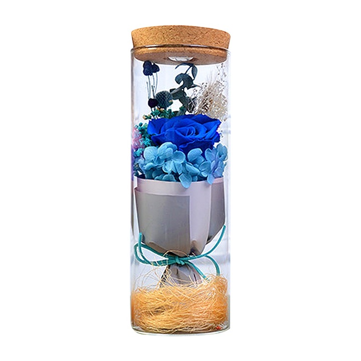 Lampa cu LED in sticla cu flori eterne, control de la distanta, decorativa, multicolora