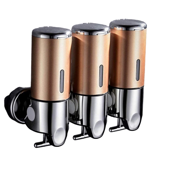 Hendalino kézi szappanadagoló, fém, fekete/barna, 24,4x9,9x8,2 cm, 3 db 500 ml-es üveggel