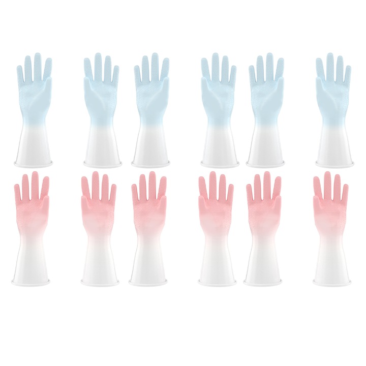 Tisztító kesztyű, többször használható, gumi, 3 páros készlet, csúszásgátló, M méret