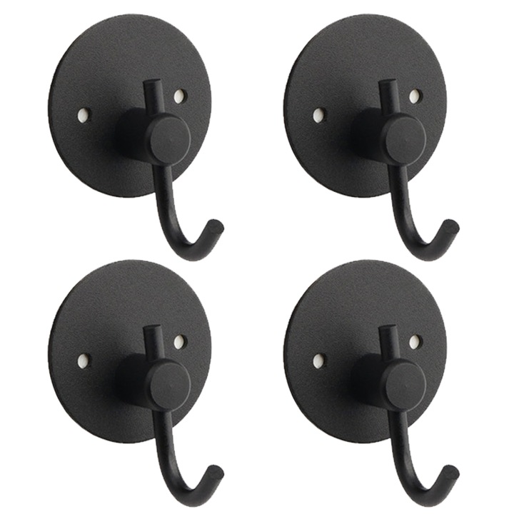 Set 4 carlige adezive pentru prosoape, negru, pentru baie/bucatarie