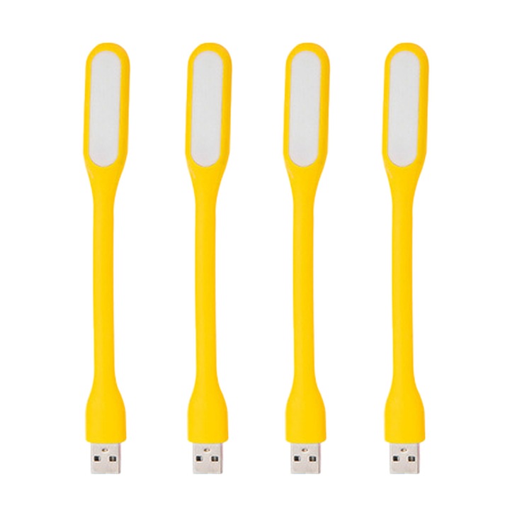 Set 4 lampi pentru citit, design flexibil, reincarcabil USB, silicon, 169 mm, galben
