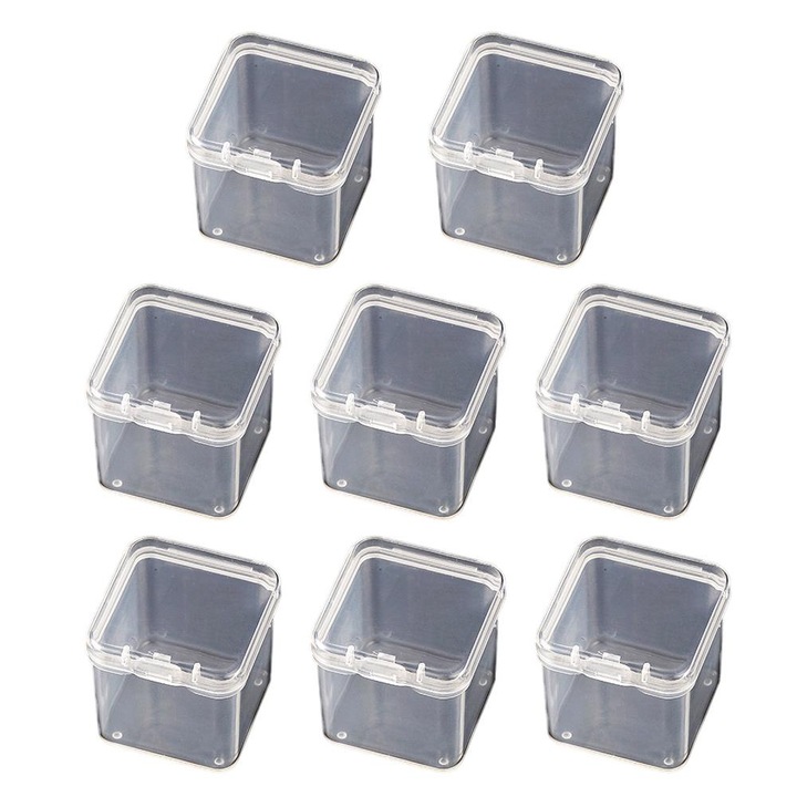 Set 8 cutii depozitare transparente, multifunctionale, transparent, 35x35x35mm