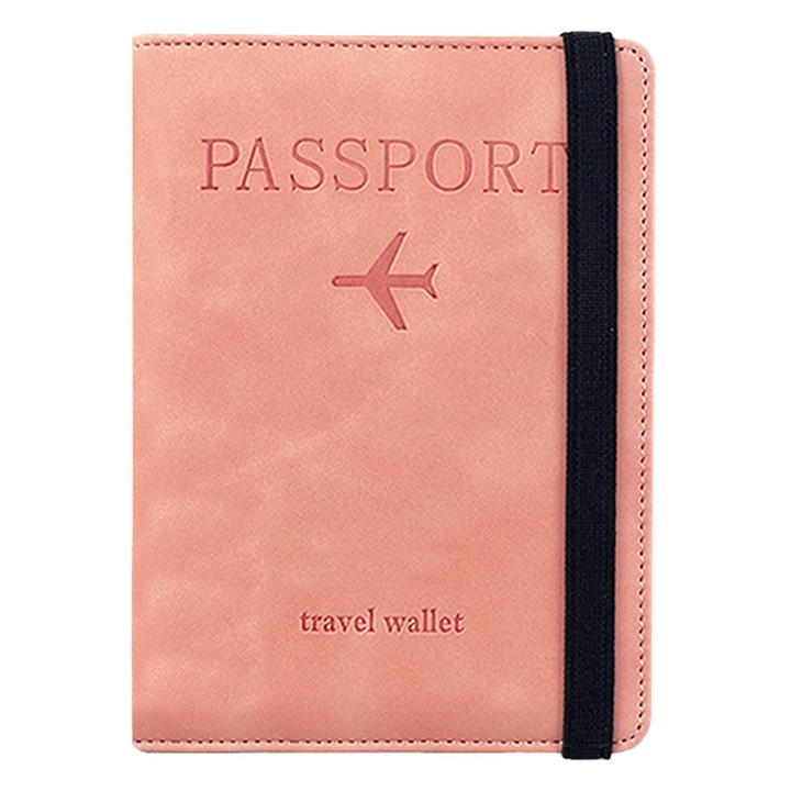 Portofel pentru pasaport si slot pentru SIM, piele PU, roz, 22.5x15cm, set