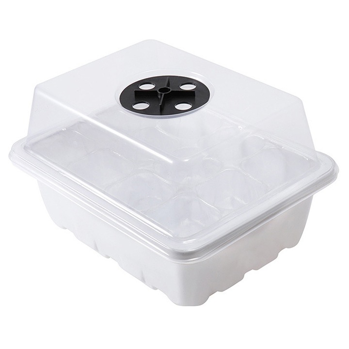 Set tava de incoltire seminte cu capac reglabil, plastic transparent, reutilizabil
