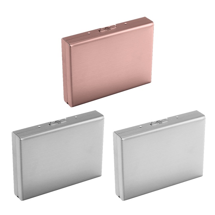 Set 3 Suporturi carduri, Aluminiu, RFID Blocking, Multicolor, 9.6x6.7x1.3cm