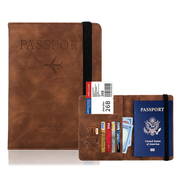 Suport documente, maro, ultra-subtire, impermeabil, 15x10x2cm