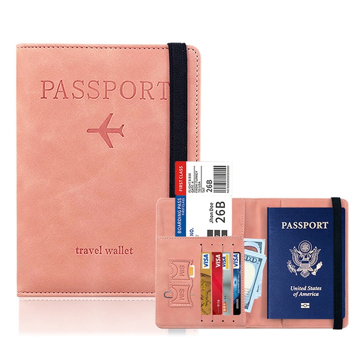 Suport documente, ultra-subtire, impermeabil, roz, 15x10x2cm