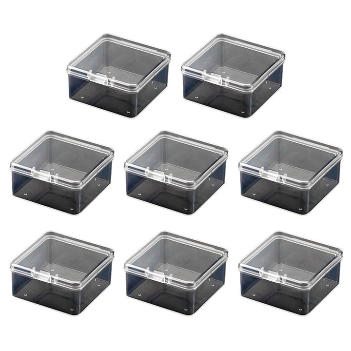 Set 8 cutii depozitare transparente, multifunctionale, 55x55x28mm