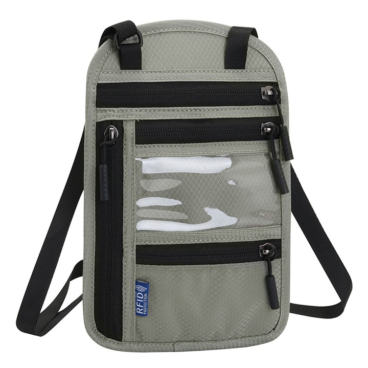 Portofel de gat pentru calatorie, 23.5x15cm, nylon, cu protectie RFID, gri