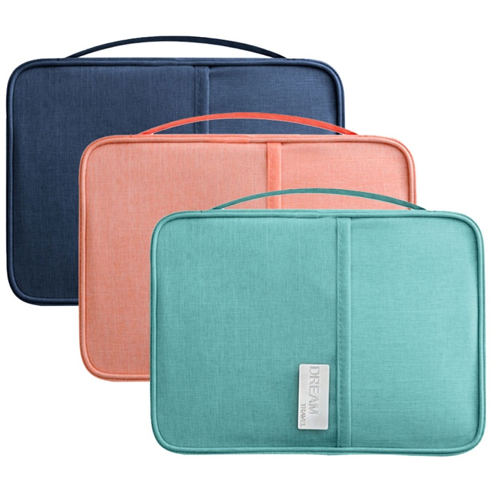 Set 3 organizatoare documente impermeabil, multicompartimentat, multicolor, 25.5x18.5x2cm