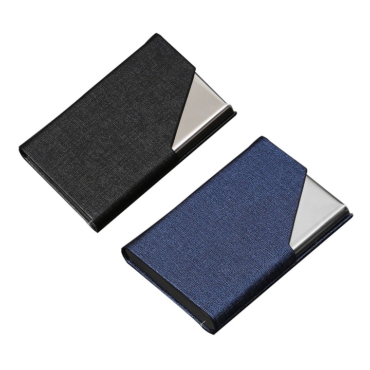 Set 2 suporturi documente, piele PU si inox, buzunare interne, multicolor, 9.5x6.3x1.4cm