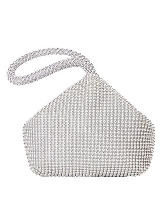 Női estélyi táska, poliészter, strassz, 17x12x5cm, ezüst