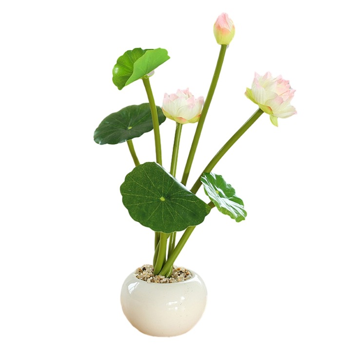 Lotus mic rotund in ghiveci, artificial, 25x6.5x6.5cm
