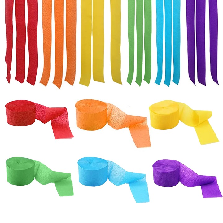 Set 6 Role Panglici Crepe Paper, Decoratiuni Petrecere, Multicolor, 4.5cmx25m