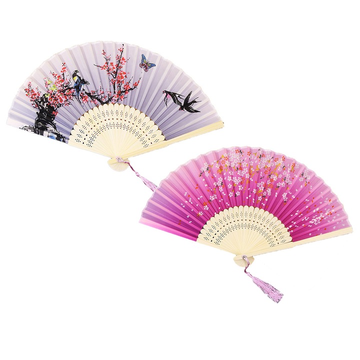 2 db bambusz selyemlegyező készlet, dekoratív, hordozható