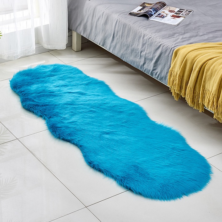 Килим от акрилни влакна, асиметрична форма, 60x160x3cm, син