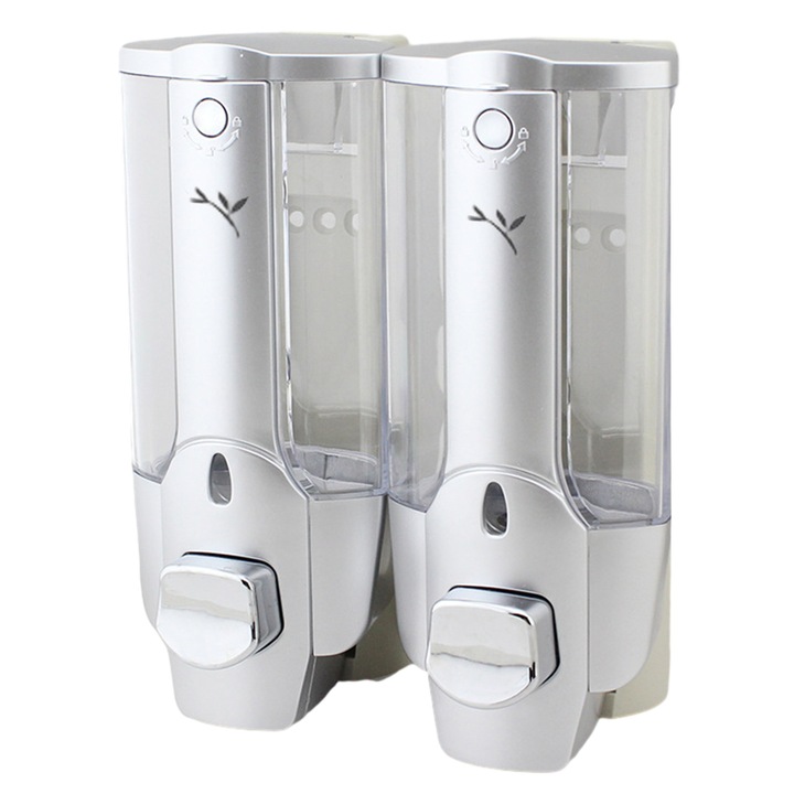 Falra szerelhető szappanadagoló, ezüst, 19x16x7cm, szett