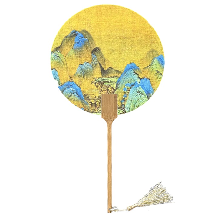 Evantai chinezesc stil antic, lemn si hartie de orez, multicolor