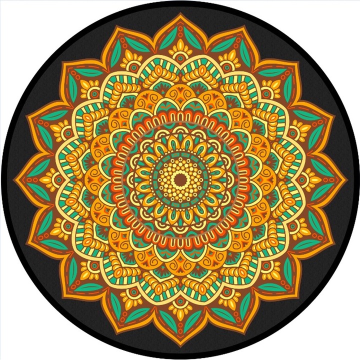 Covor rotund, catifea, antiderapant, 120x120x1cm, multicolor