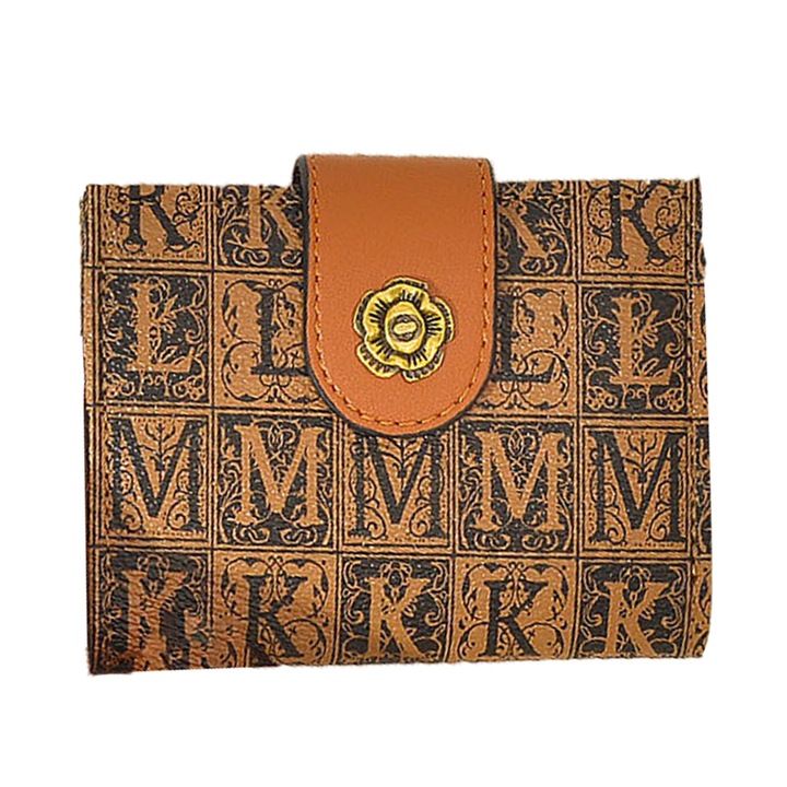 Portofel dama, pentru carduri, piele ecologica, 10.5x8.5x2cm, Maro, 10.5 x 8.5 x 2 cm