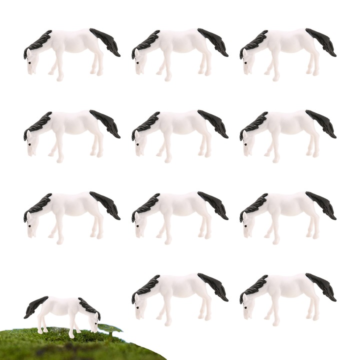 Set 16 figurine cai, Rasina, Maro si Alb, 2.4x4.5cm