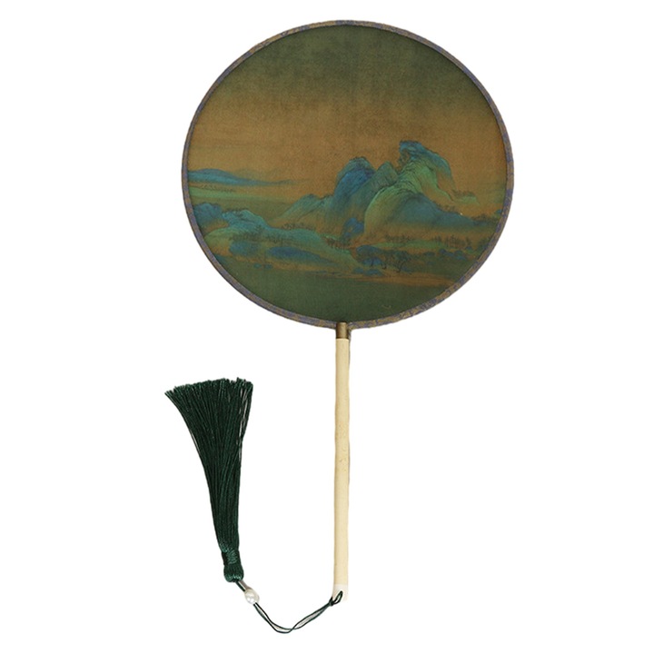 Evantai chinezesc din lemn si panza, multicolor