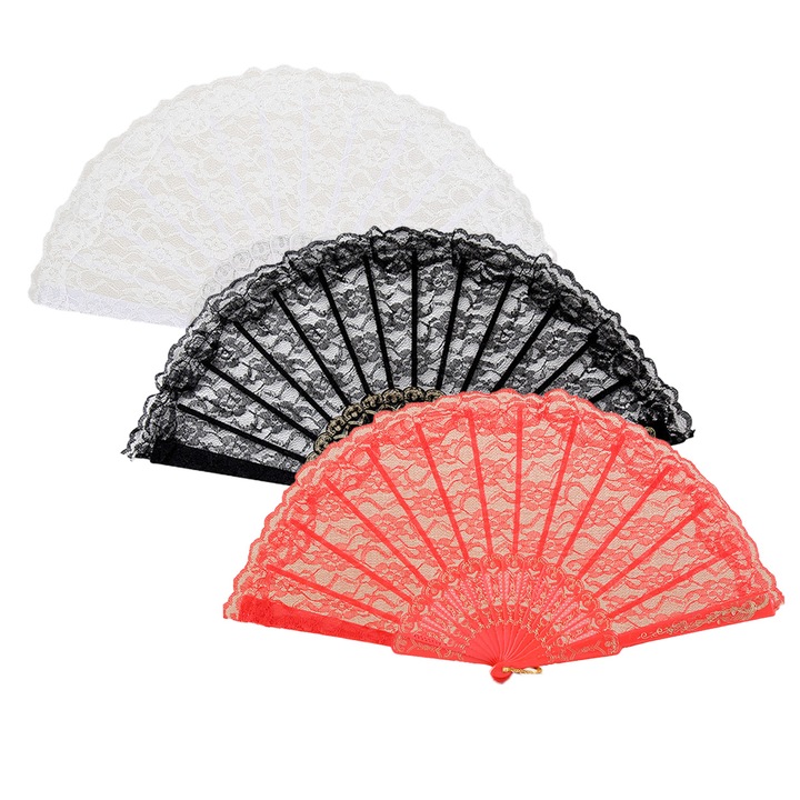 Комплект от 2 винтидж ветрила, дантела, бяло, черно, червено