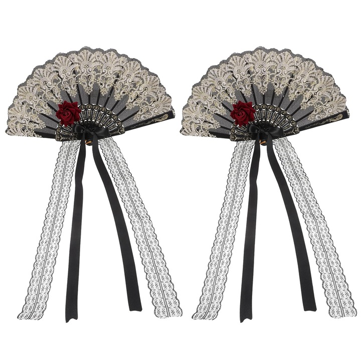 Комплект от 2 винтидж ветрила, дантела и коприна, черно и бяло