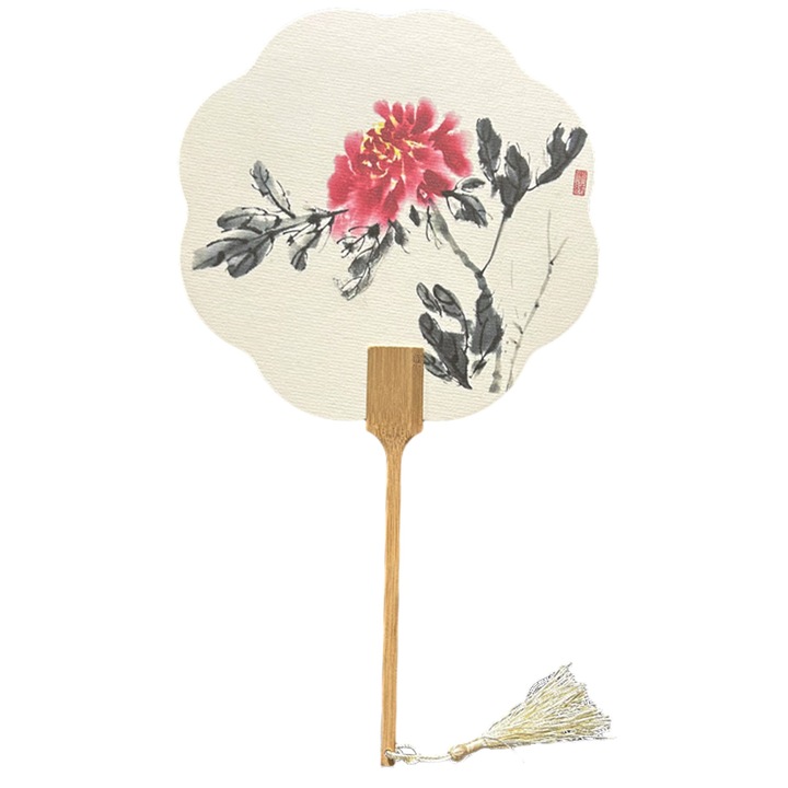 Evantai chinezesc stil antic, lemn si hartie de orez, multicolor