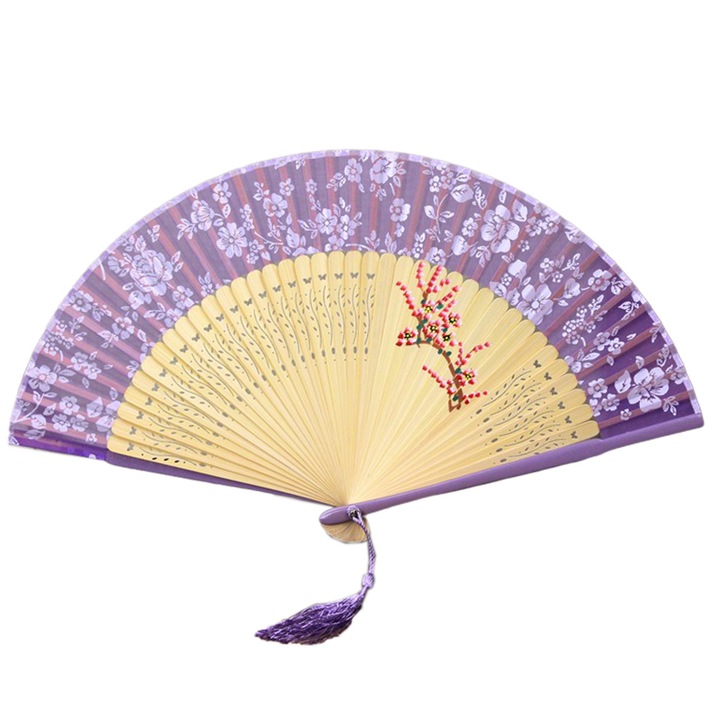 2 db kínai legyező készlet, textil és fa, többszínű