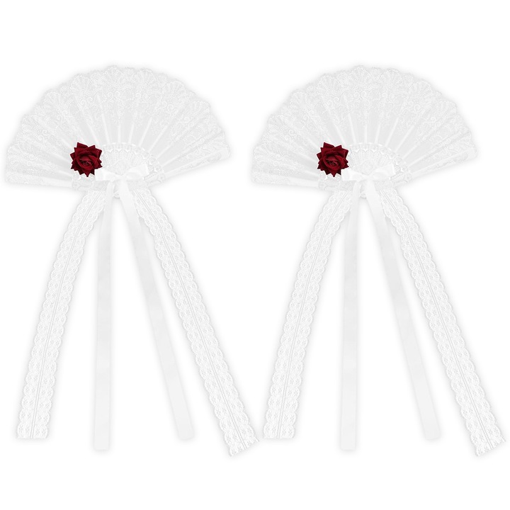 Комплект от 2 винтидж ветрила, дантела и коприна, черно и бяло