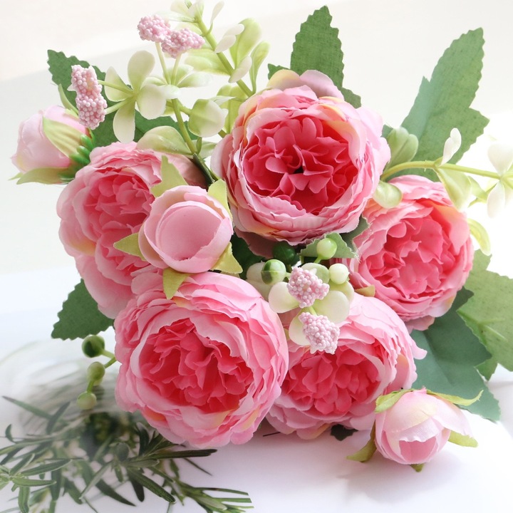 Set 3 buchete flori artificiale, Matase, 32cm, Roz