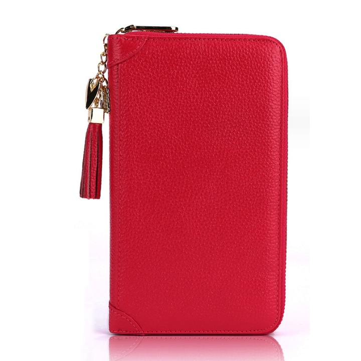 Portofel dama, rosu, 20x12x3., cu fermoar si pentru carduri, Rosu, 20 x 12 x 3.5 cm