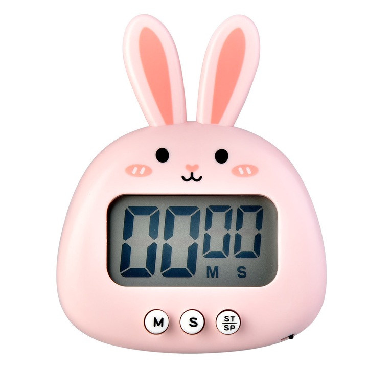 Timer digital pentru gatit, design animalute, roz, 100g