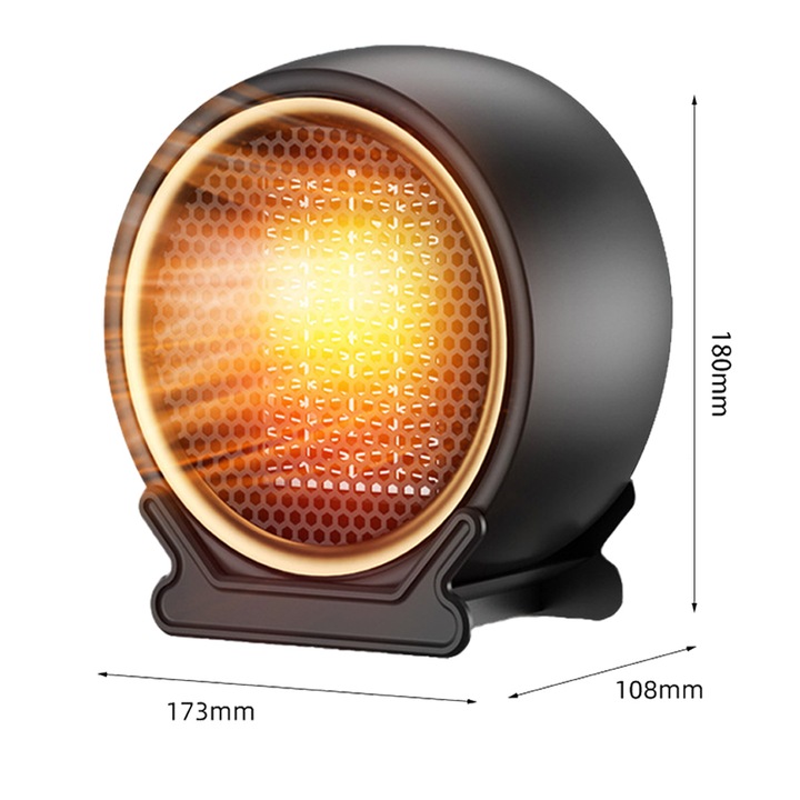 Hordozható légfűtő túlmelegedés elleni védelemmel, fekete, 18x17,3x10,8cm